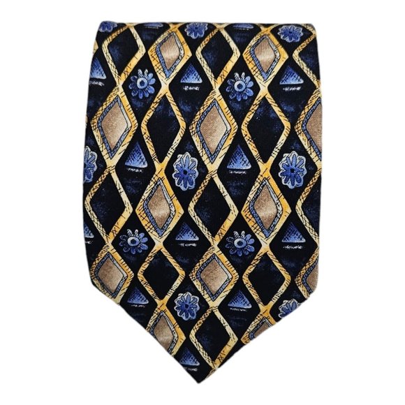 CANALI Blue Geometric Floral Silk Tie ITALY 58